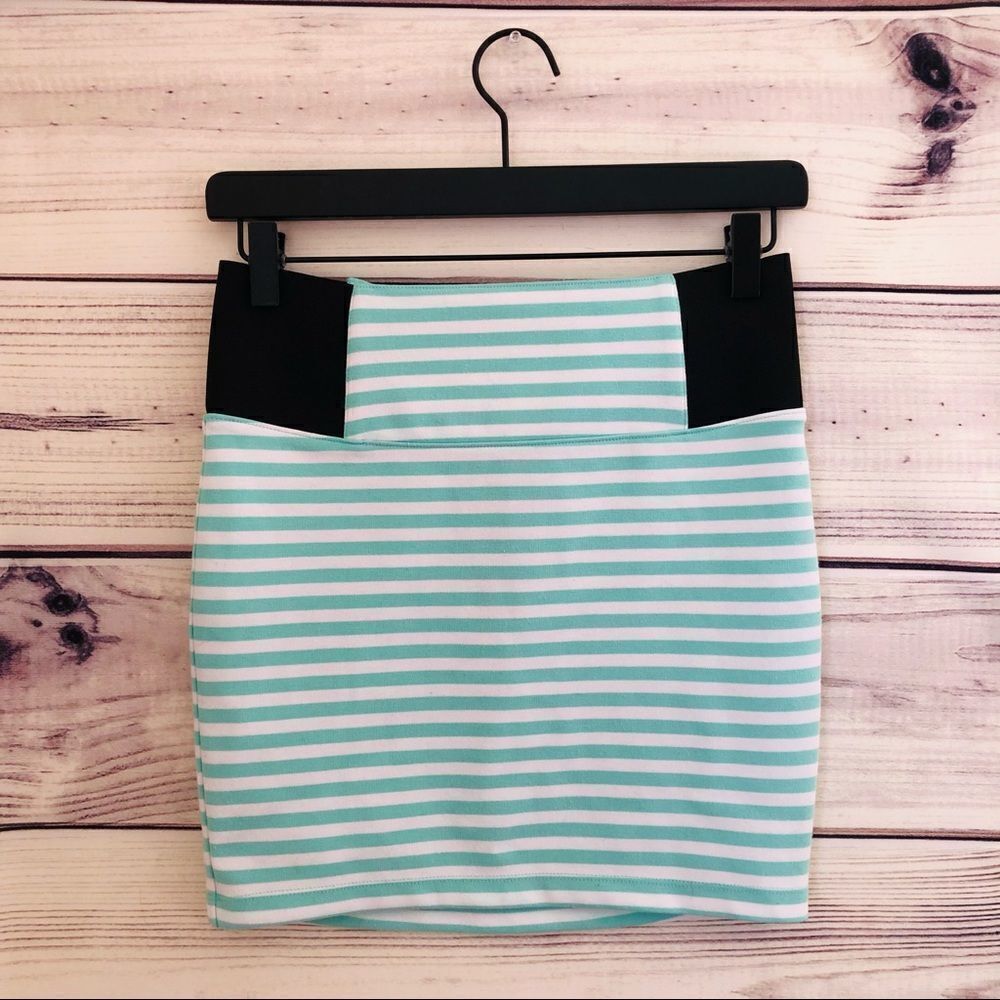 Charlotte Russe Mint & White Fitted Mini Skirt XS